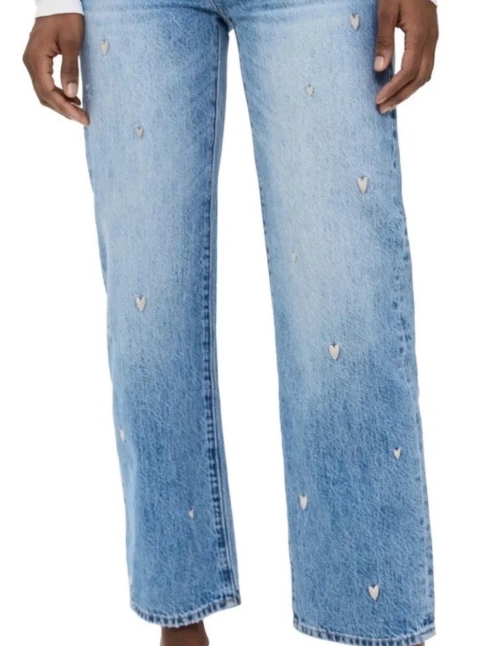 Pistola Lexi Mid Rise Bowed Straight Embroidered Heart Blue Jeans Size 28 NWT